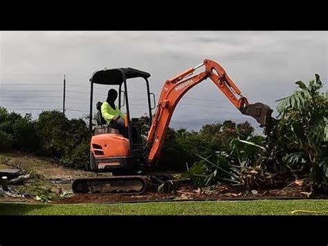 Mini excavator clearing a hillside 